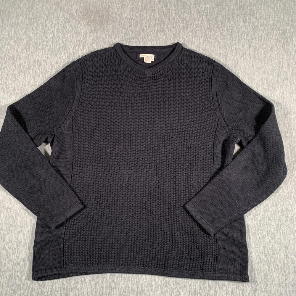 Carbon2Cobalt Sweater Mens XL Navy V Neck Cotton Cashmere Knit Pullover Textured